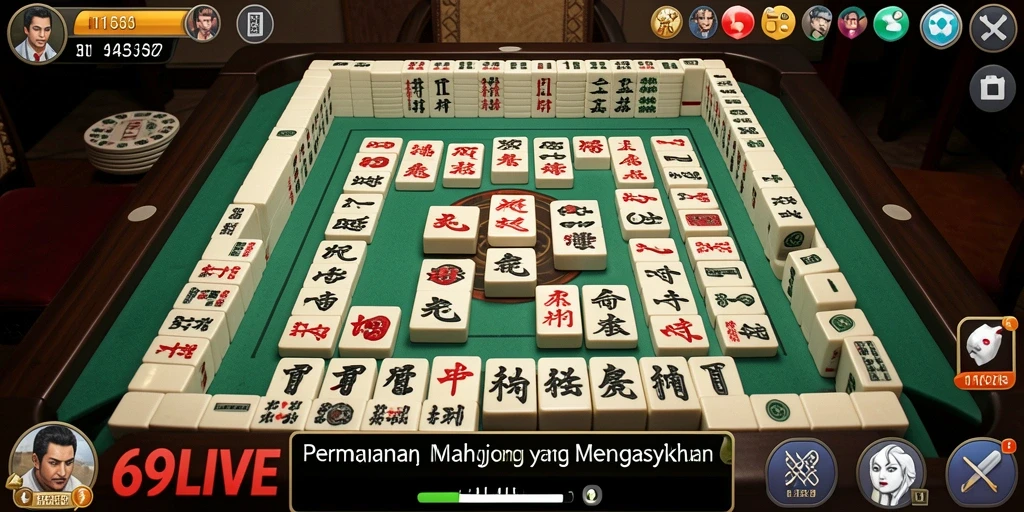 Screenshot 69LIVE menampilkan tampilan gameplay Mahjong yang menarik.