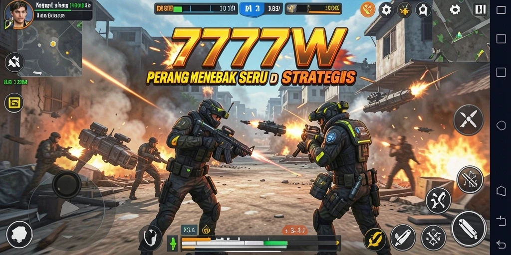 Tampilan gameplay seru dalam pertempuran FPS di 7777W.