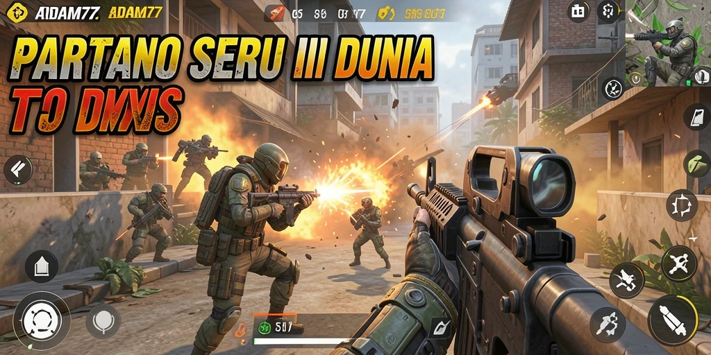 Gameplay ADAM77 menampilkan aksi intens di medan perang TPS.