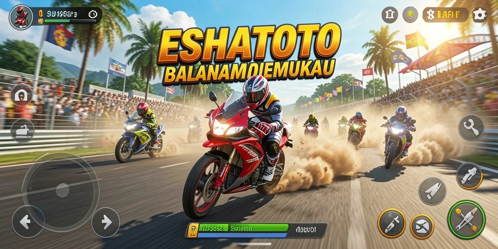 Tampilan gameplay ESHATOTO yang mendebarkan saat balapan motor.