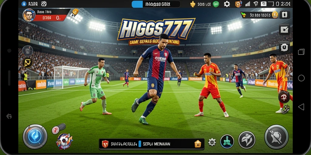 Tangkapan layar gameplay HIGGS777 menampilkan aksi sepak bola yang mendebarkan.