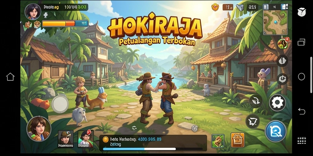 Screenshot gameplay HOKIRAJA menampilkan petualangan seru di dunia terbuka.