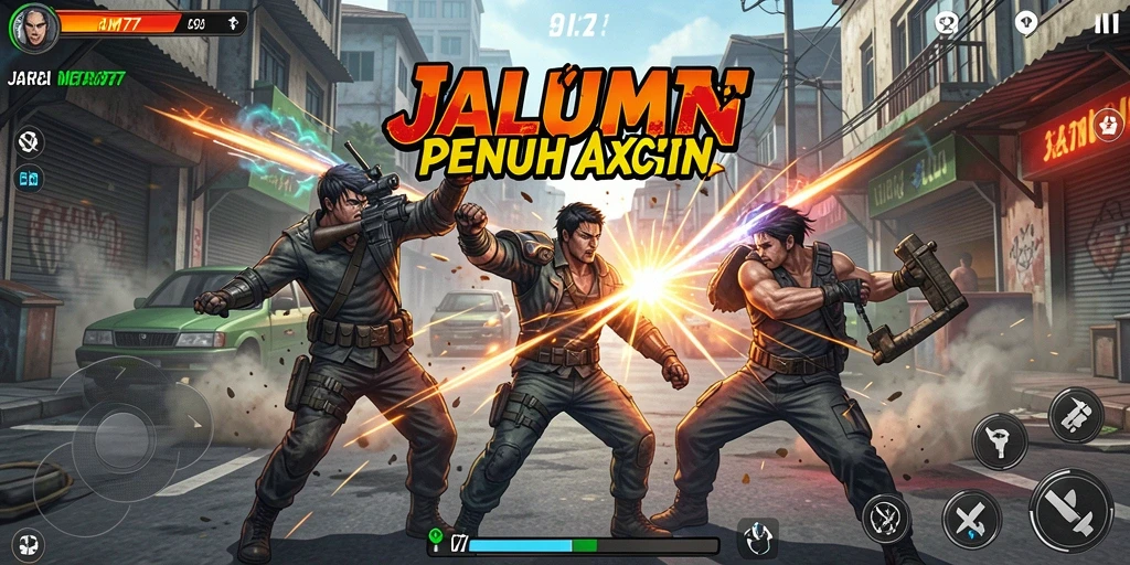Gameplay intens dalam JARUM77 dengan pertarungan yang mendebarkan.