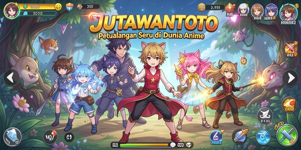 Tampilan gameplay menakjubkan dalam <strong>JUTAWANTOTO</strong> dengan karakter anime yang dinamis.