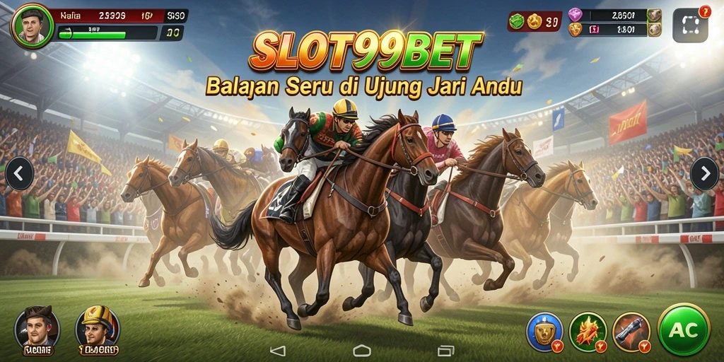 Screenshot menunjukkan balapan mendebarkan dalam SLOT99BET dengan mobil memukau.
