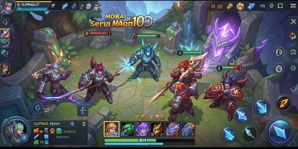 Tangkapan layar gameplay menarik dari SUPRASLOT, menunjukkan aksi pertarungan MOBA.