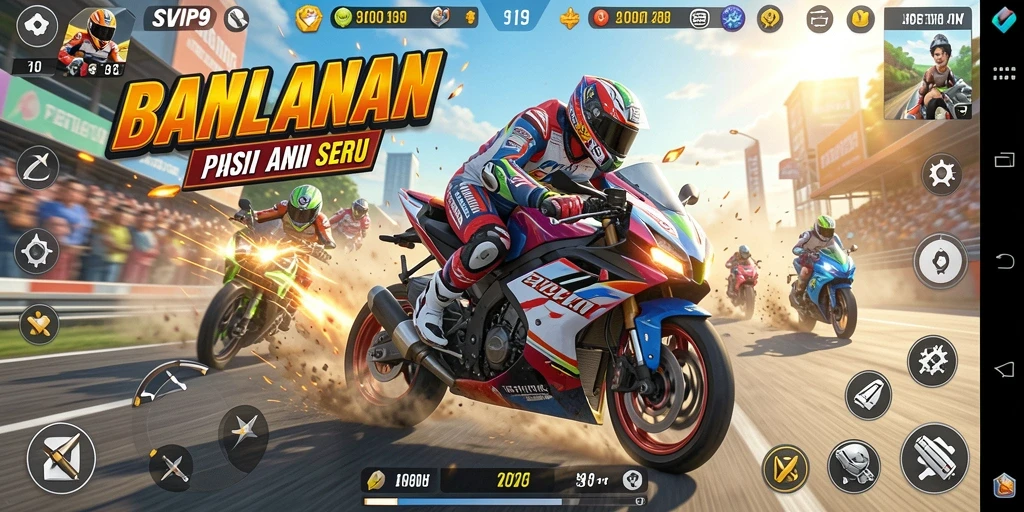 Tampilan gameplay menegangkan dari SVIP9 saat balapan motor.