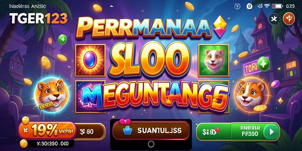 Screenshot gameplay TGER123 dengan simbol slot yang berwarna-warni.
