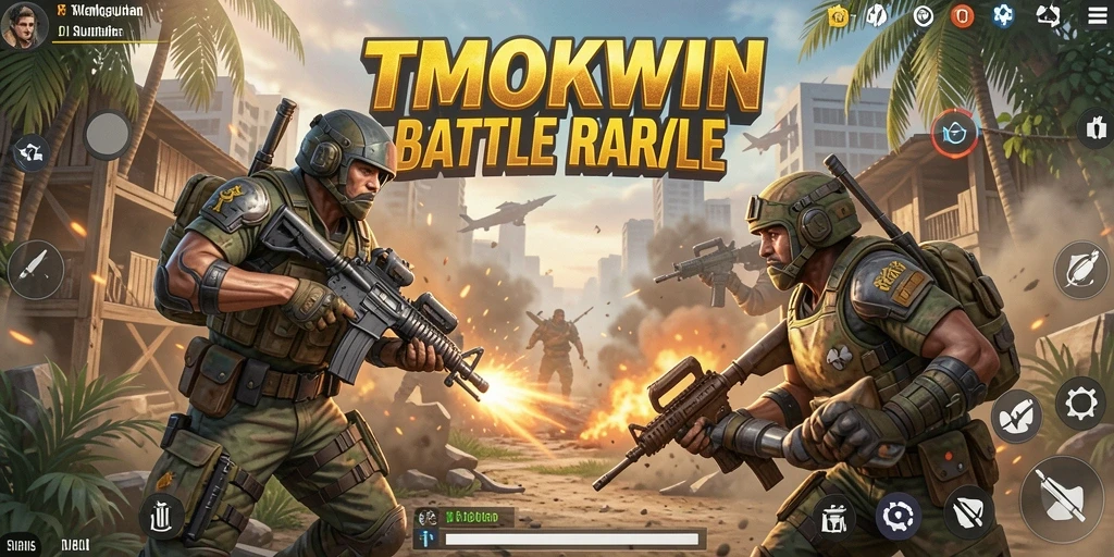 Tampilan gameplay TMOKWIN yang mendebarkan di medan pertempuran Battle Royale.