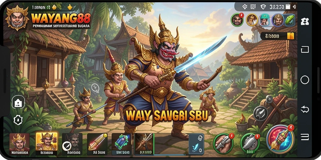 Tampilan gameplay yang menarik dengan karakter wayang.